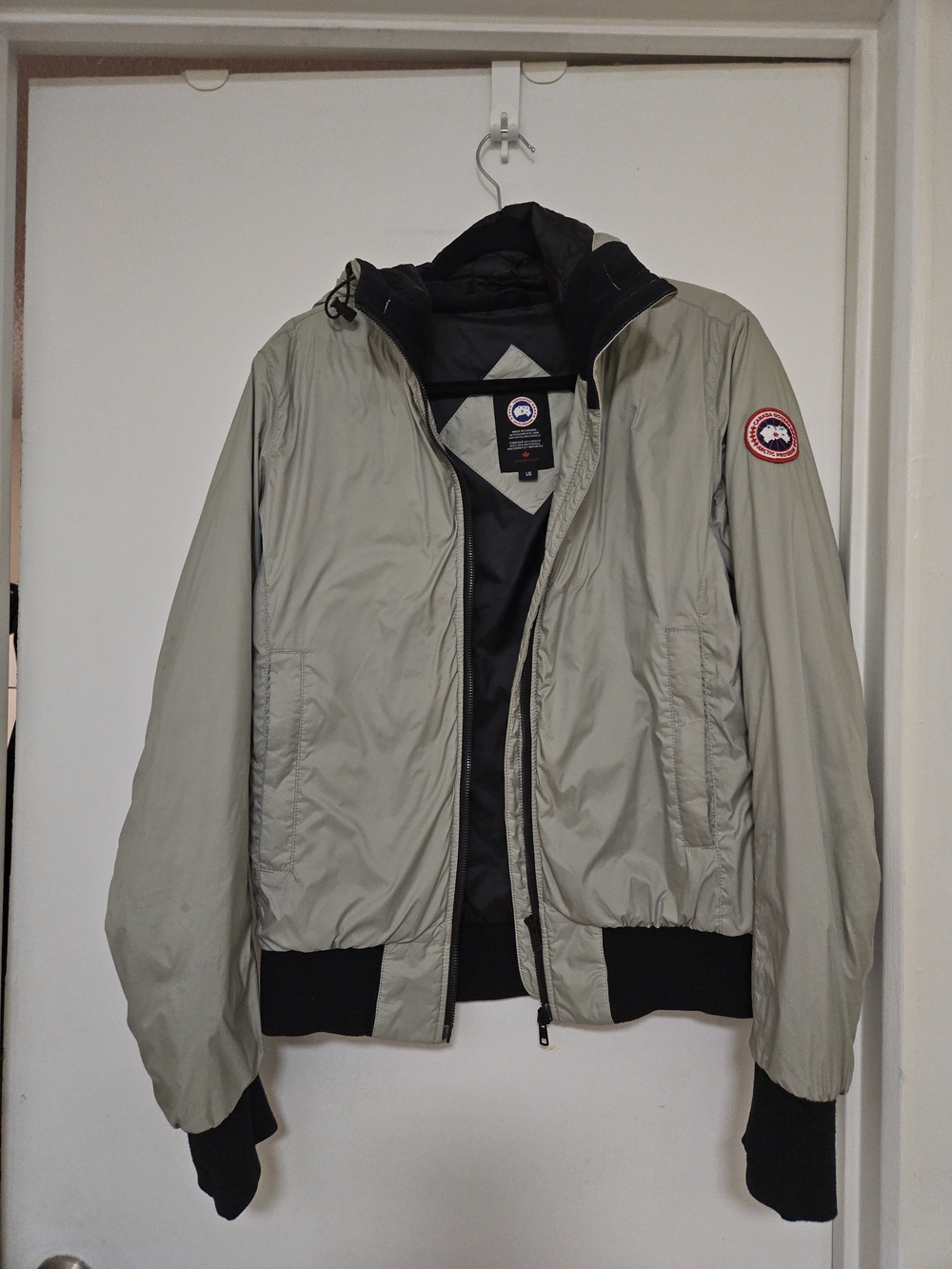 Canada Goose Light Gray Bomber Jacket with Black Trim